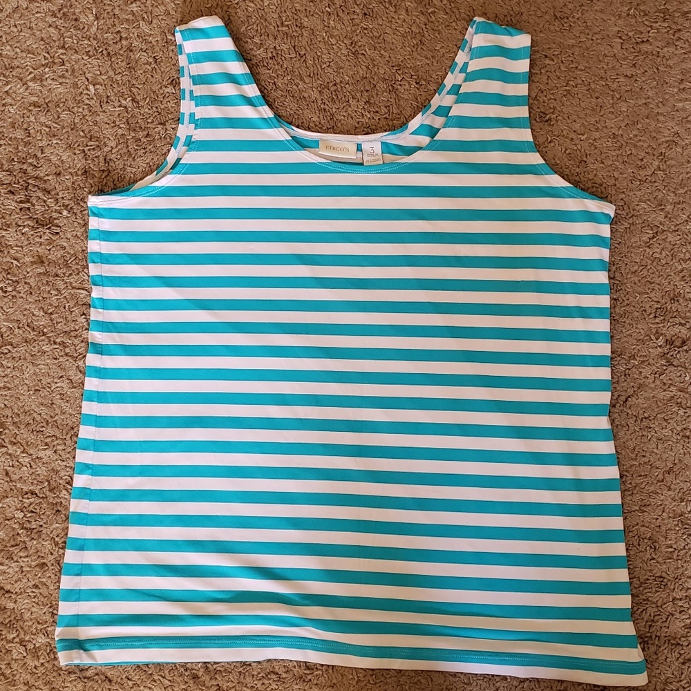 Chico's Microfiber Tank Aqua White Stripe Sz 3 16